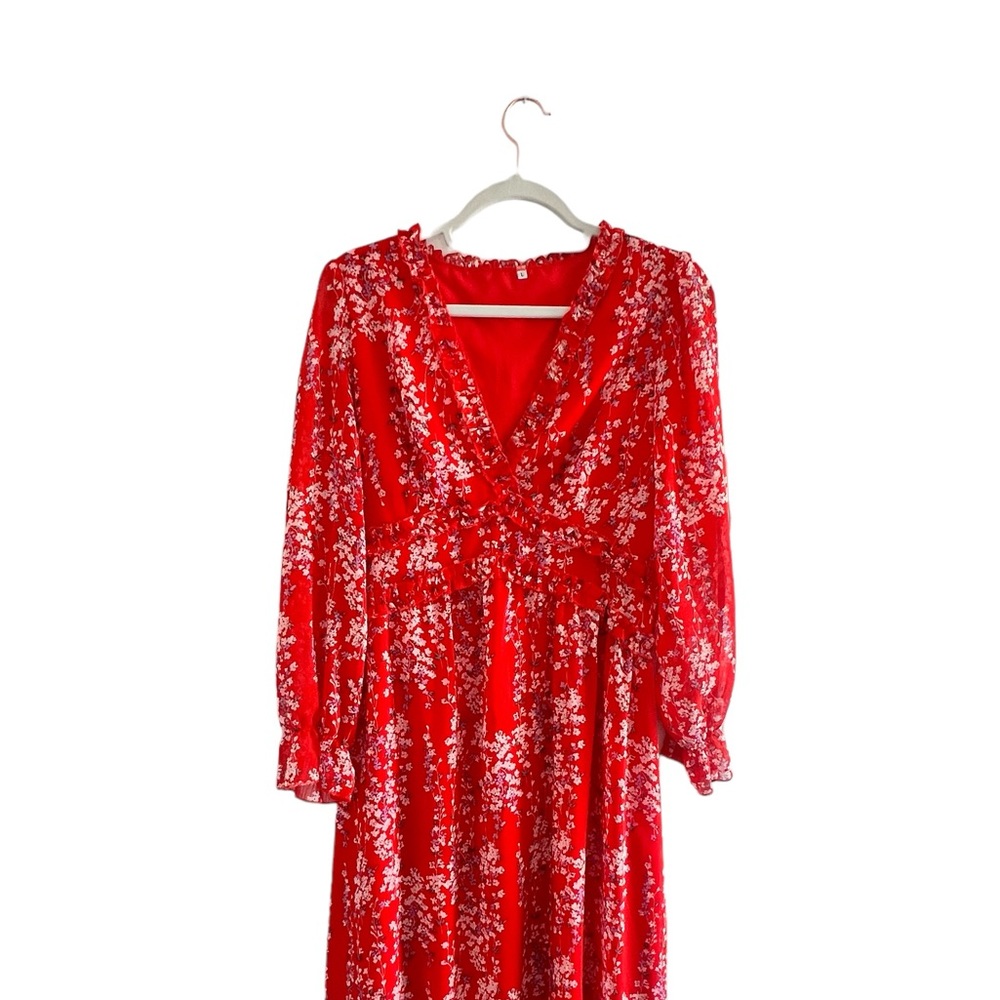 Red floral midi dress fully lined